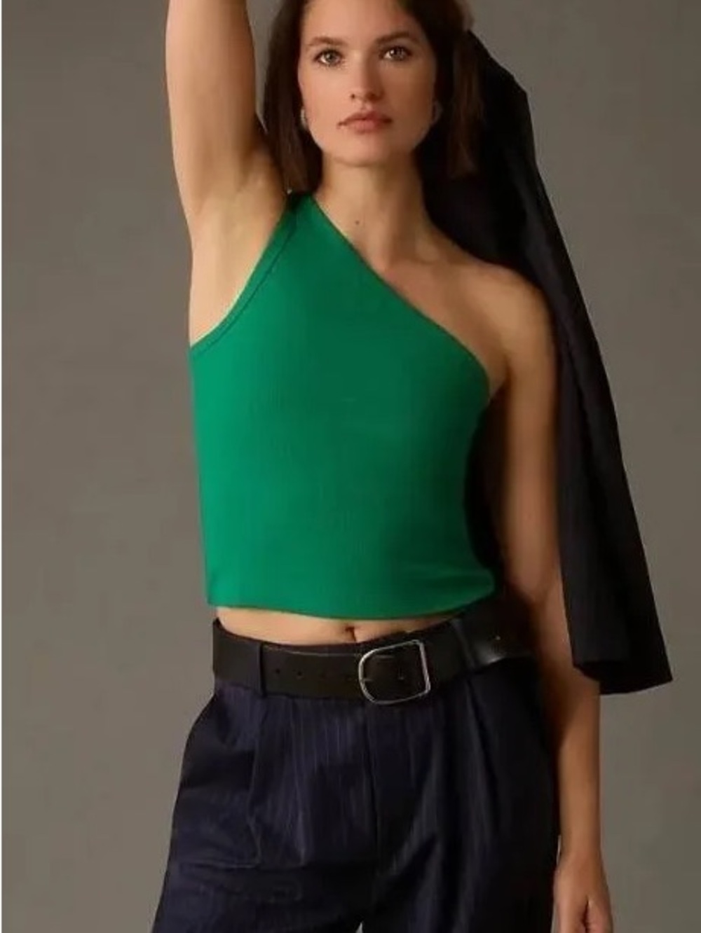 Pilcro The Zeda Ribbed One-Shoulder Kelly Green Top